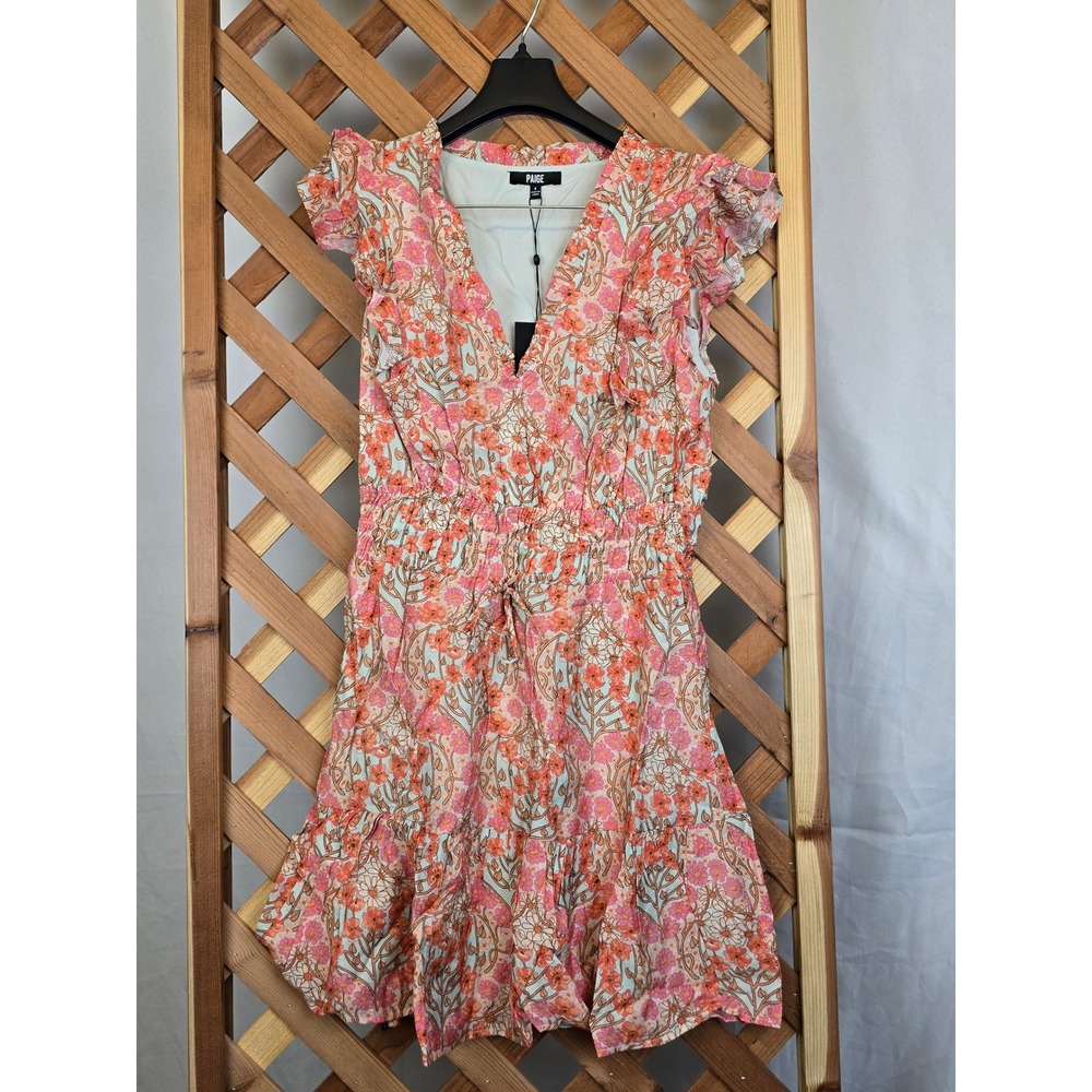 PAIGE Muriel Dress Womens 4 Blue Bell Multi Floral Ruffle Mini - NEW